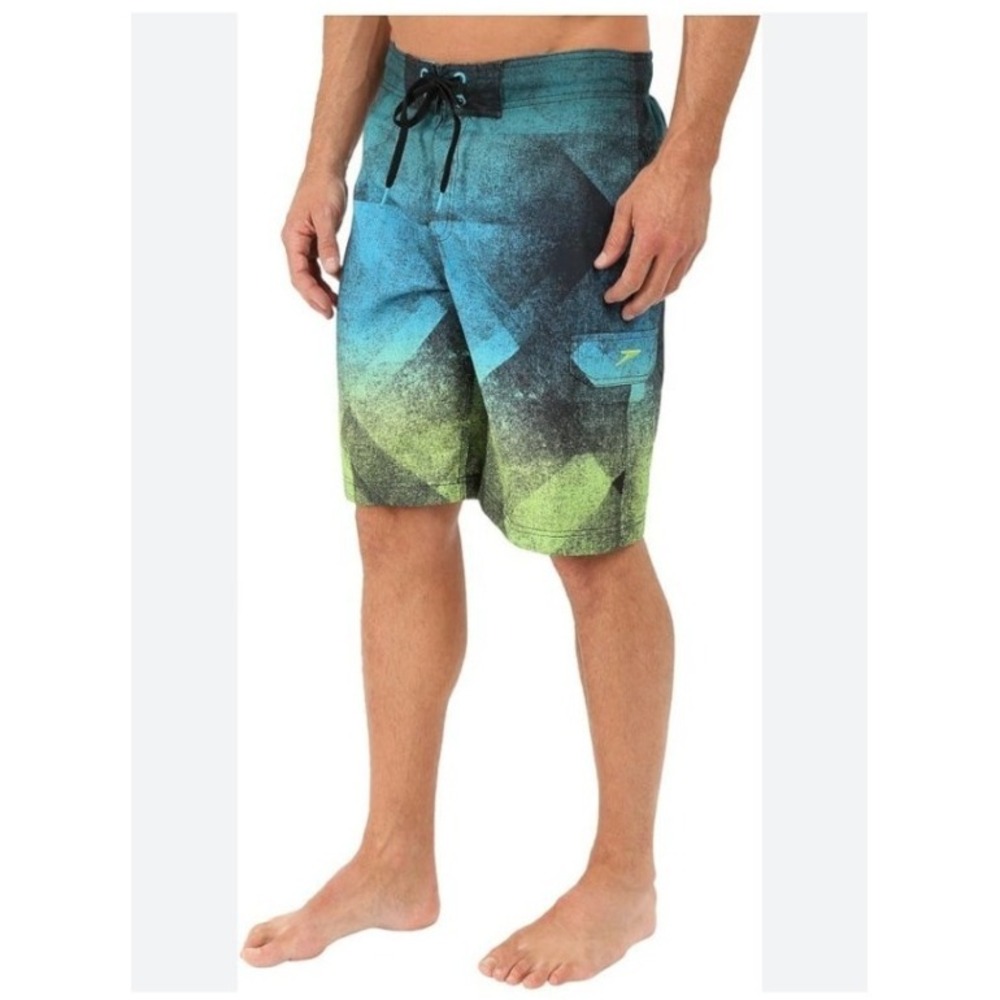 Speedo Men Shorts Large Pocket Swim Trunks Surfer Mesh Liner Lightweight Green